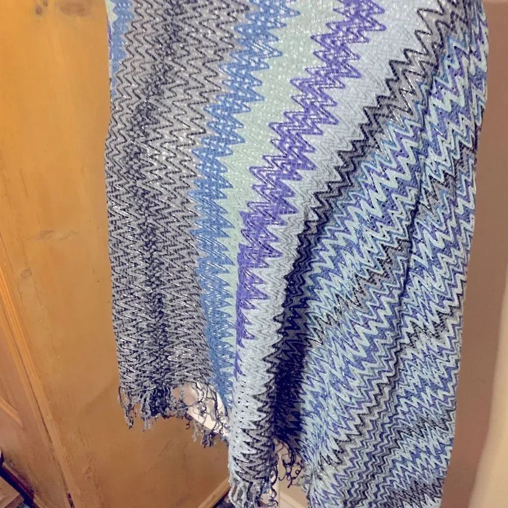 Auth NWOT Missoni Orange Label Zig Zag Chevron Stripe Cropped Poncho Wrap Shawl - Picture 9 of 13